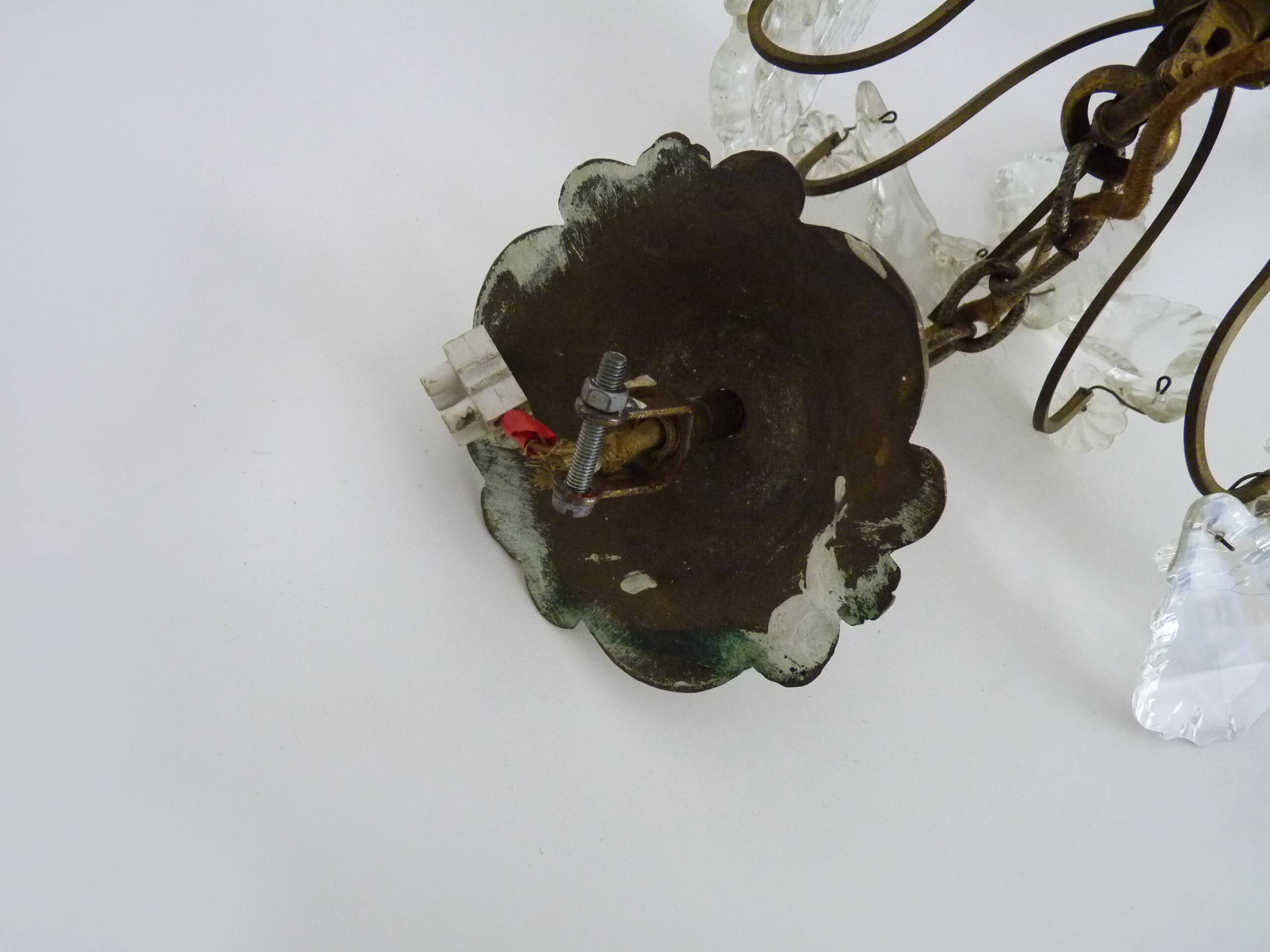 Vintage 8-light chandelier with glass pendants. 1960s.