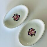 2 oval porcelain dishes with a floral pattern