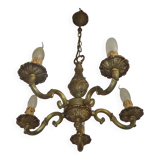 Lustre traditionnel français vintage en bronze à 5 lumières, datant du milieu du siècle dernier 5489