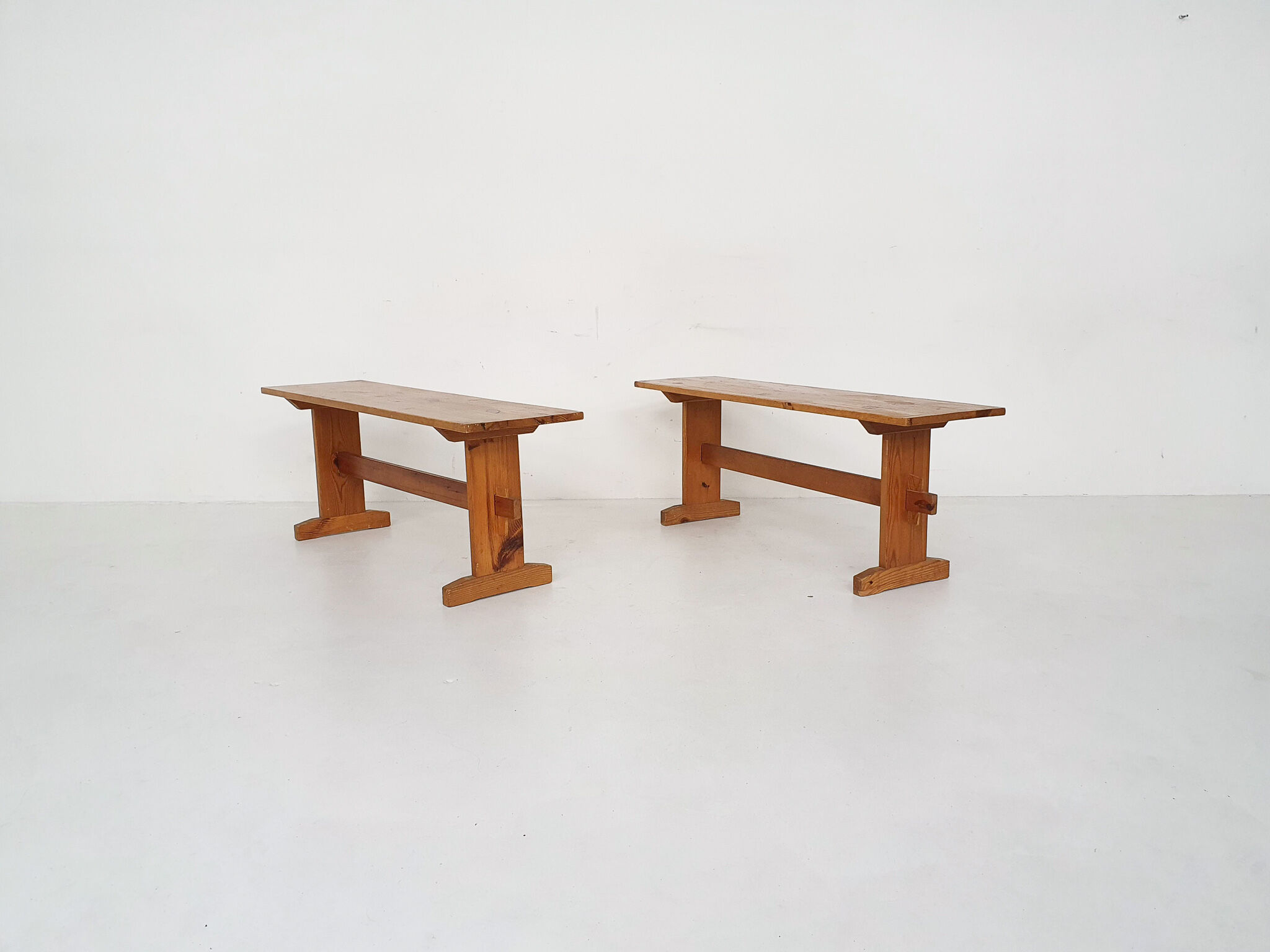 Scandinavian modern pinewood benches, 1960's
