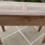 Console in solid walnut with a natural finish, featuring three drawers with a belt.