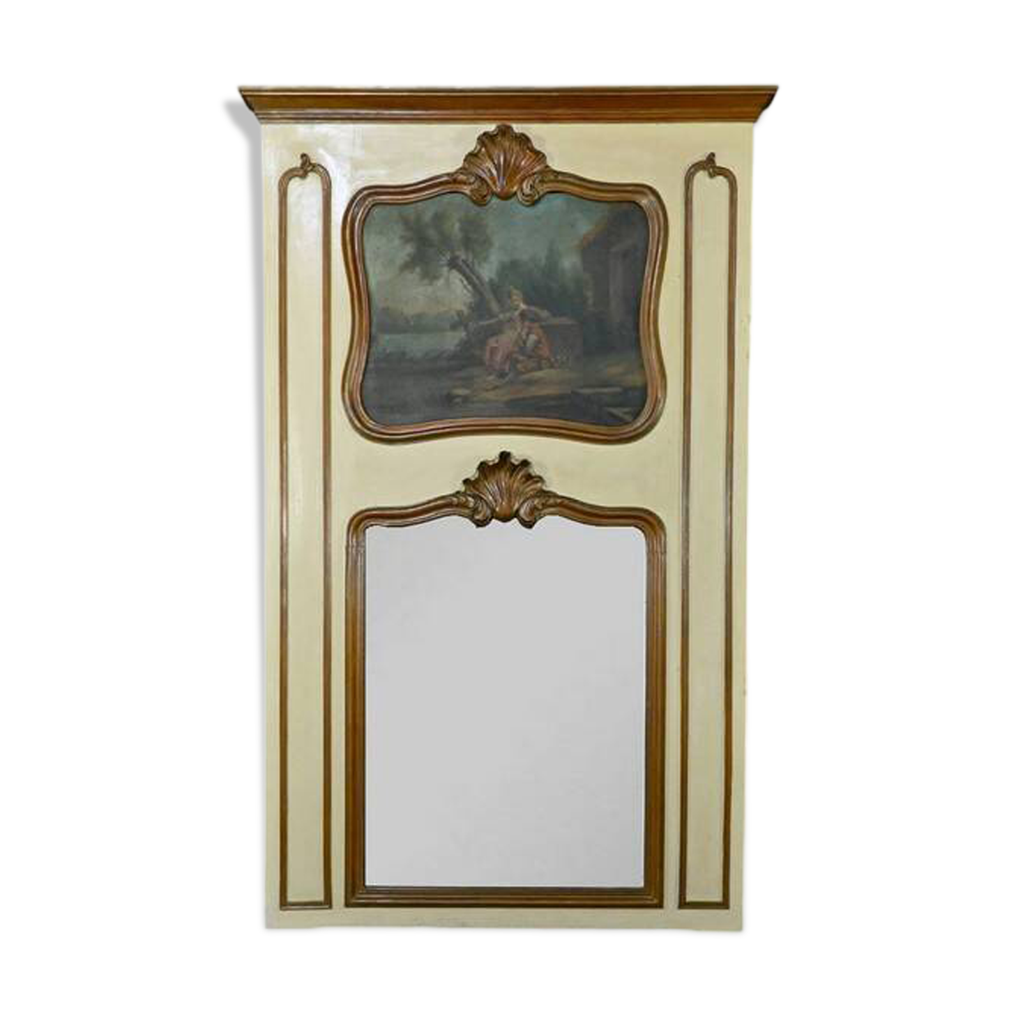Painted Wooden Trumeau Mirror, Louis XV Style – Late 19th Century
