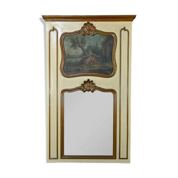 Painted Wooden Trumeau Mirror, Louis XV Style – Late 19th Century