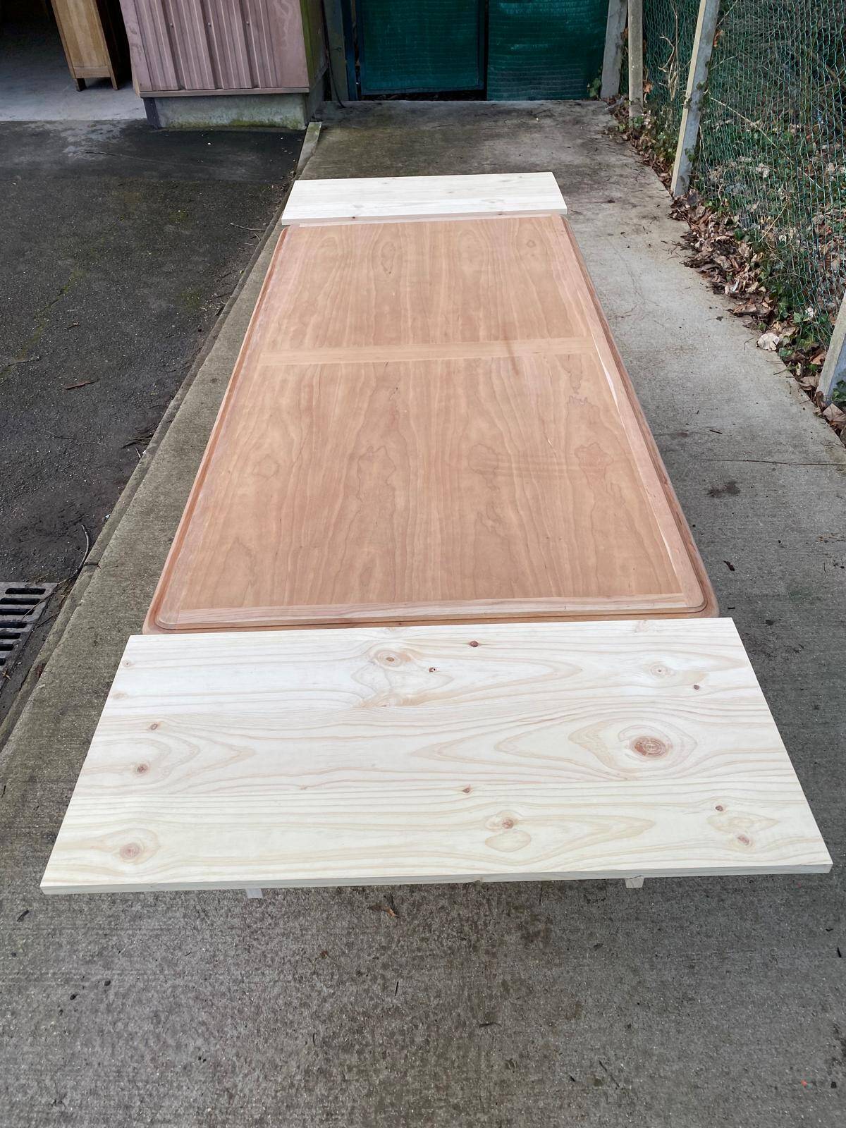 Renovated extendable farmhouse table in solid raw cherry wood 265cm