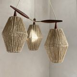 Scandinavian teak and rattan waterfall pendant light