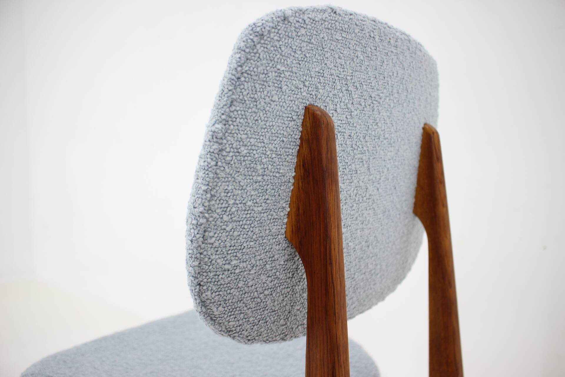 1960s Set of Three Oak Dining Chairs in Boucle, Czechoslovakia