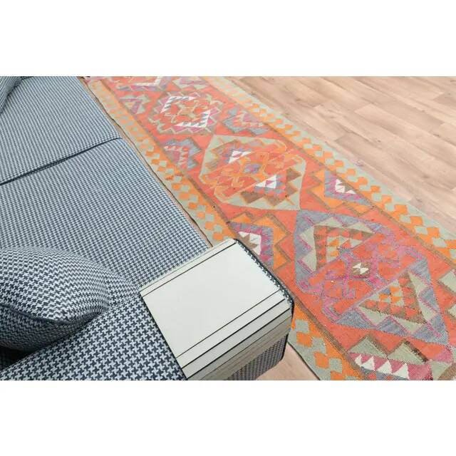 1970s Turkish Oushak Handmade Wool Cotton Orange Area Rug 91x305