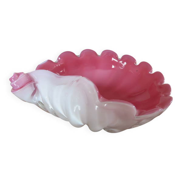 Vide poche coquillage en verre lattimo de Fratelli Toso, Italie, 1959