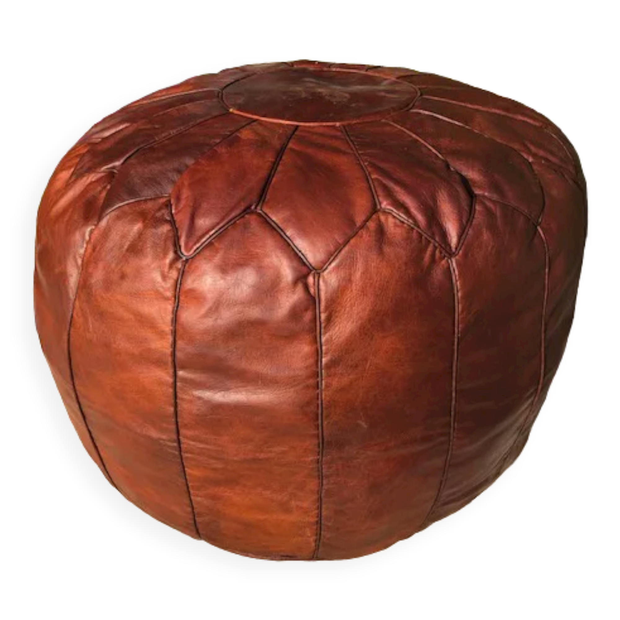 Round leather floor pouf