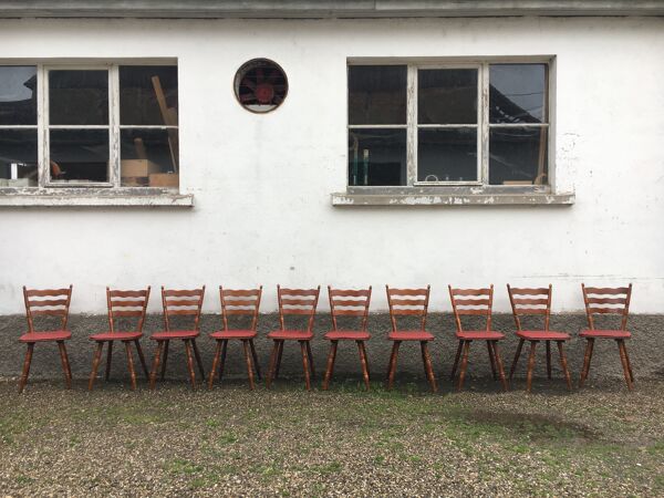 Série de 10 chaises bistrot brasserie vintage scandinave galette coloré - 1950 1960