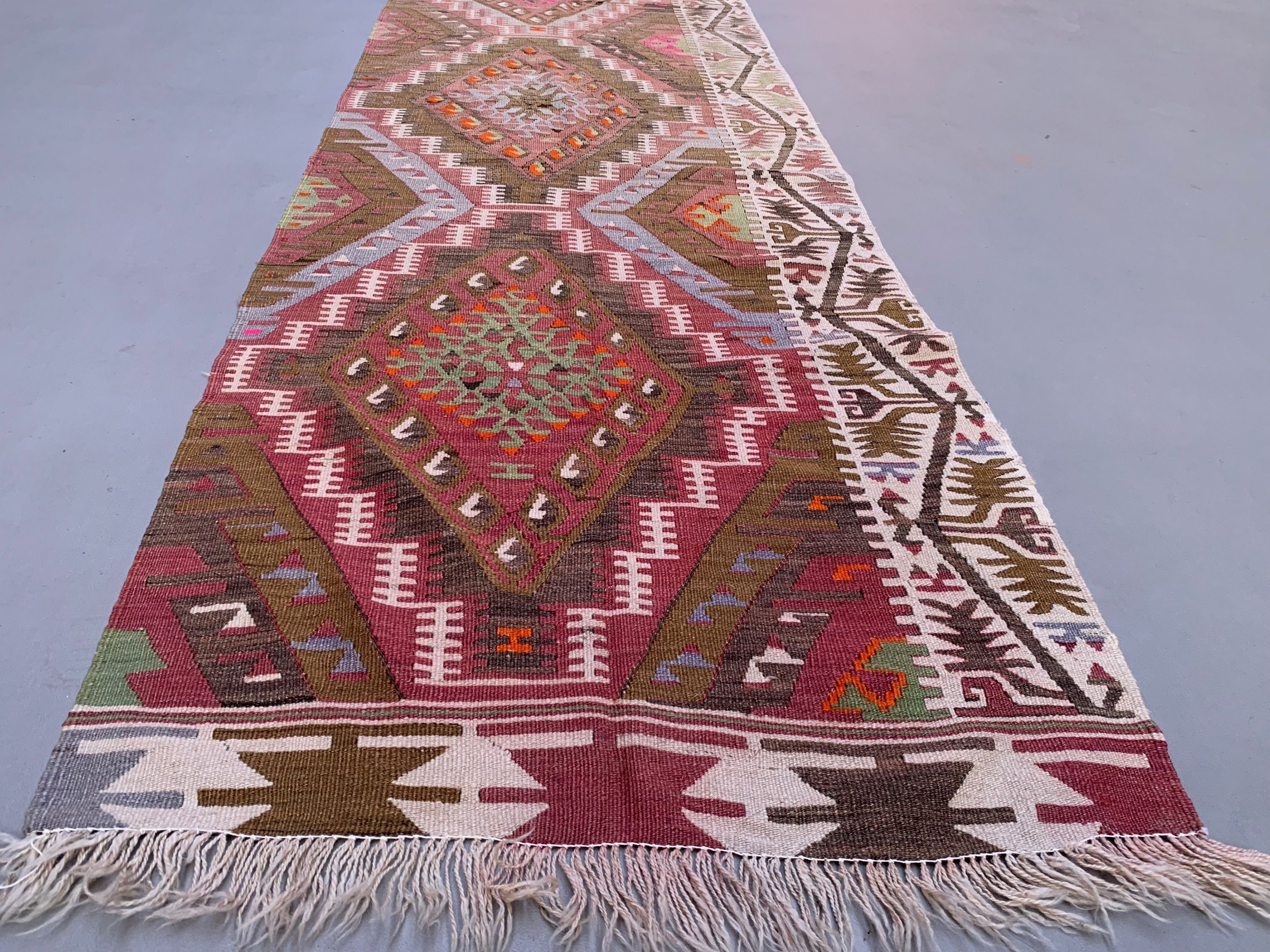 Old turkish narrow kilim runner 390x77 cm