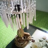 Bedside lamp with opaline and tassels and gold metal from the 1970s