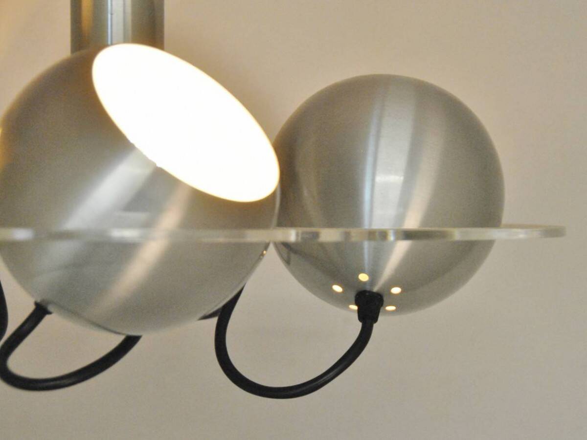 Space age pendant lamp with acrylic plate and 4 aluminum spots, 1970's