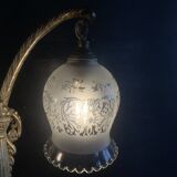 Art Deco double wall light in brass and glass tulips 1930