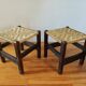 Pair of handcrafted stools from Friuli in carved wood, Italy, circa 1960.