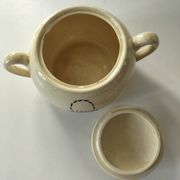 HBCM sugar bowl model Paradis in ironstone with blue basket decoration.