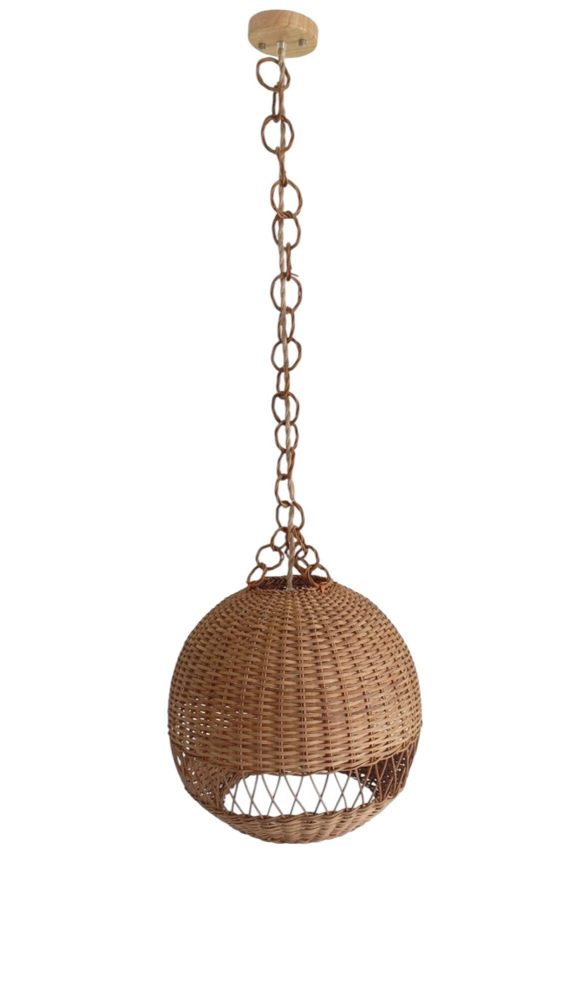 Rustic Wicker Pendant Lamp, Handcrafted in Spain, 40cm Diameter, 1970s