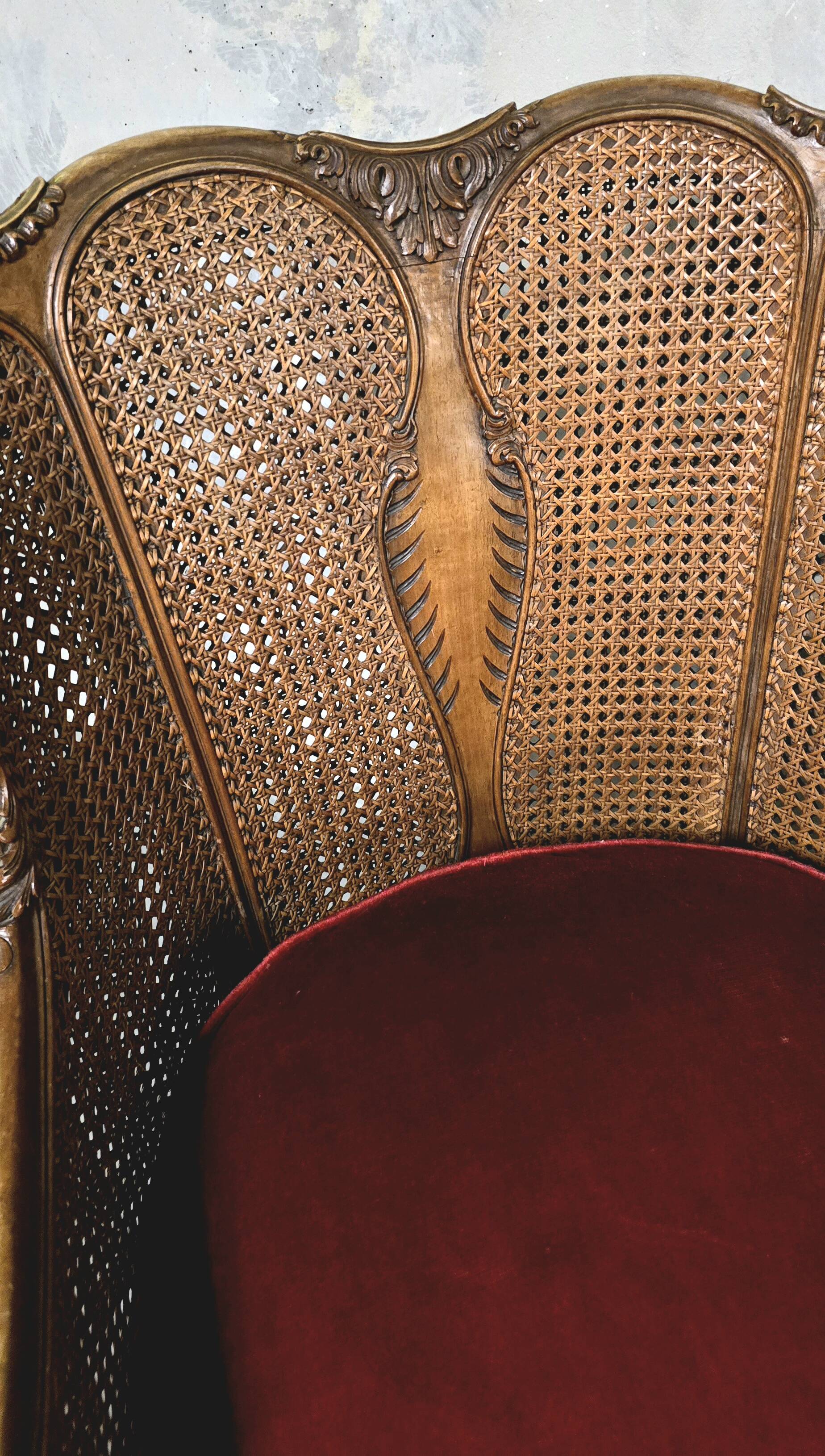 Pair of wooden and rattan armchairs, Louis XV style