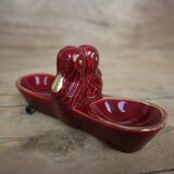 2 Vintage salt cellars in burgundy glazed ceramic slip with gold edging