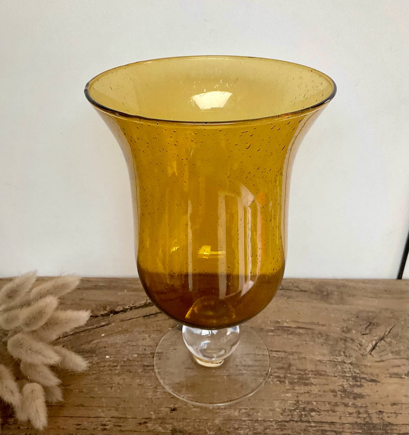 Amber bubble glass vase
