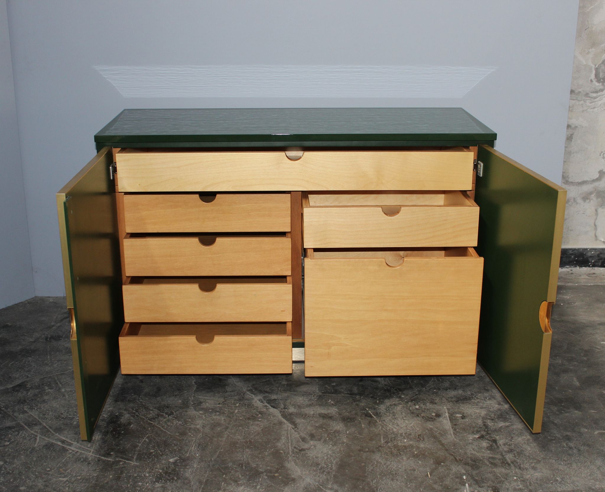 Italian emerald green and brass cabinet ,1970