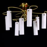 Ceiling lamp brass and Opaline glass, from "Hillebrand", 1960