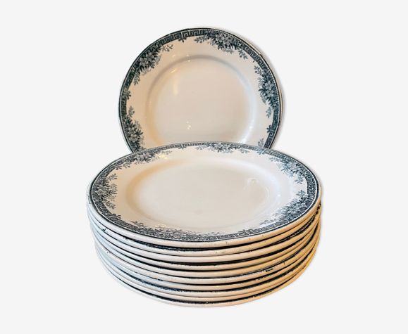 Lot de 11 assiettes plates Terre de Fer en faïence de St Amand, modèle Lucy