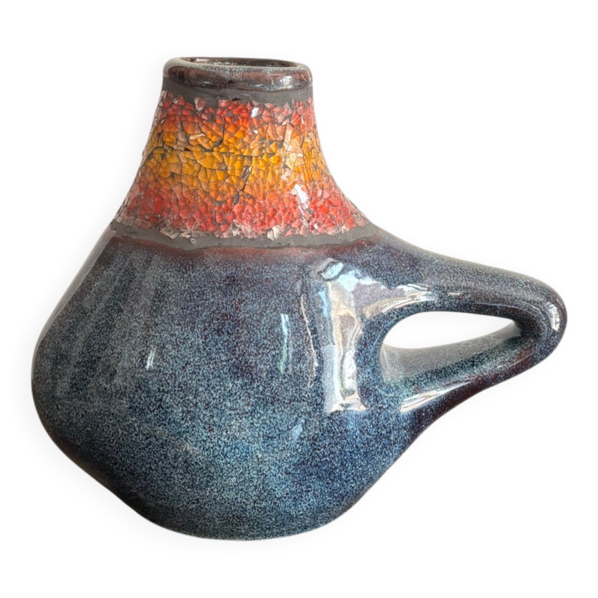 Ancient Gouette Vase Ceramic Blue Orange Fat Lava Mosaic