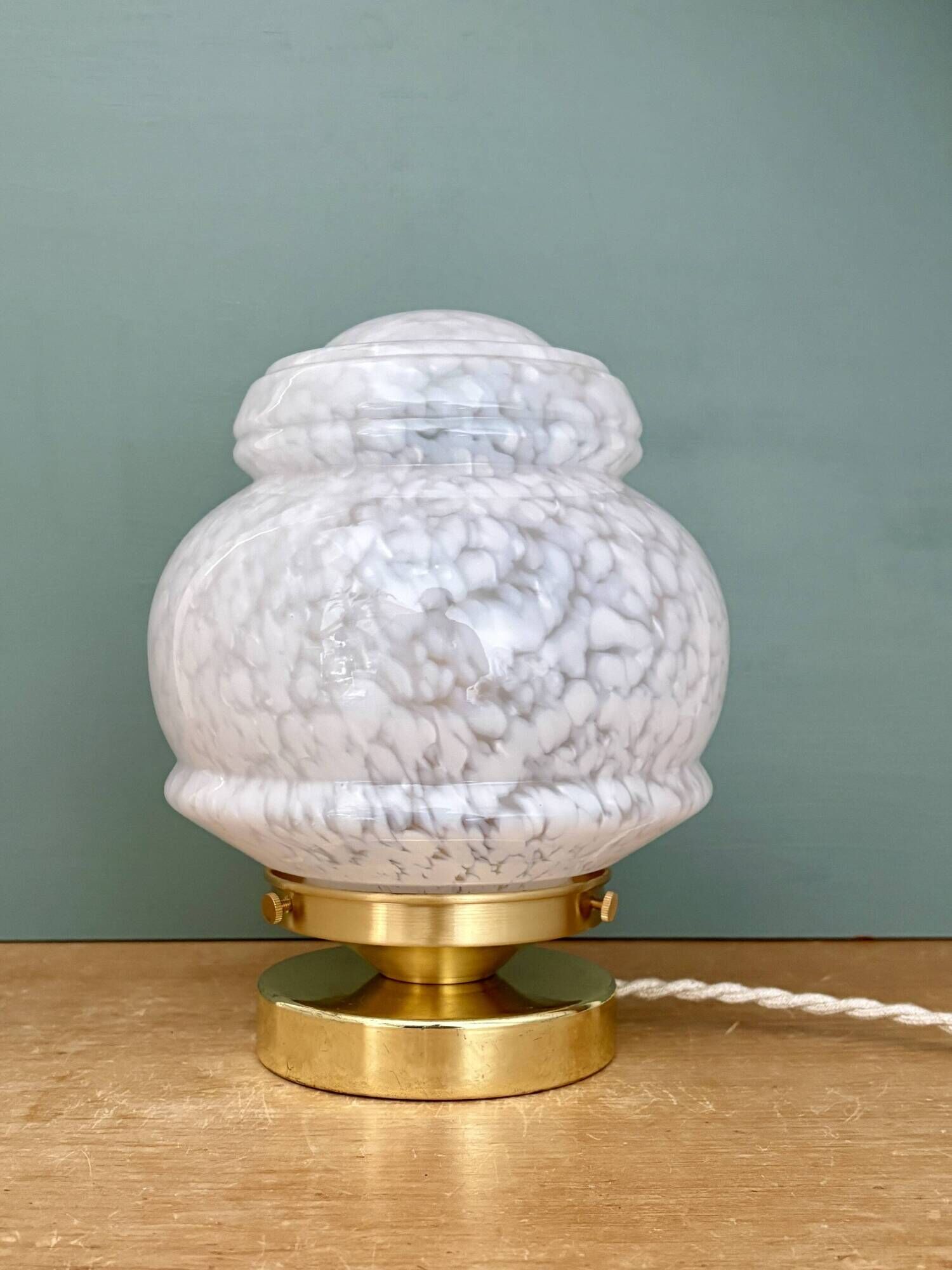 Vintage Art Deco globe table lamp in white Clichy glass