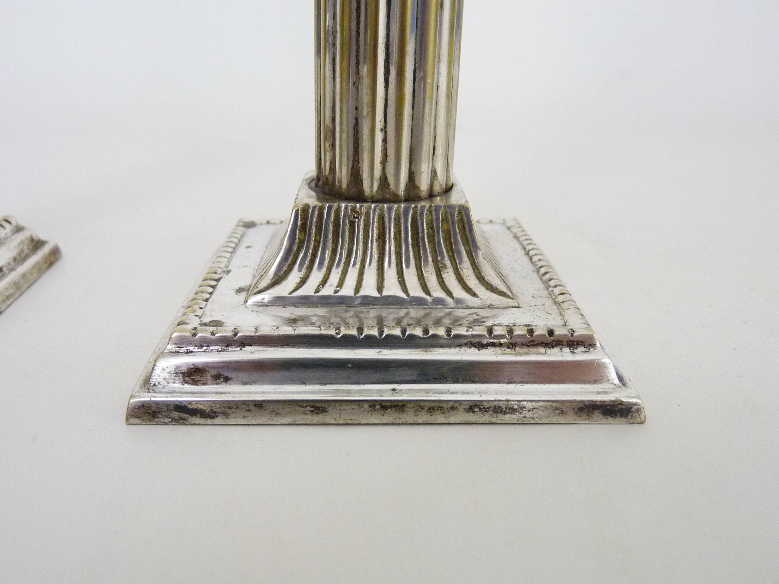 Pair of Antique Silver Plated Corinthian Candlesticks
