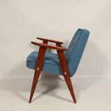 Fauteuil vintage en velours côtelé Revêtement bleu océan