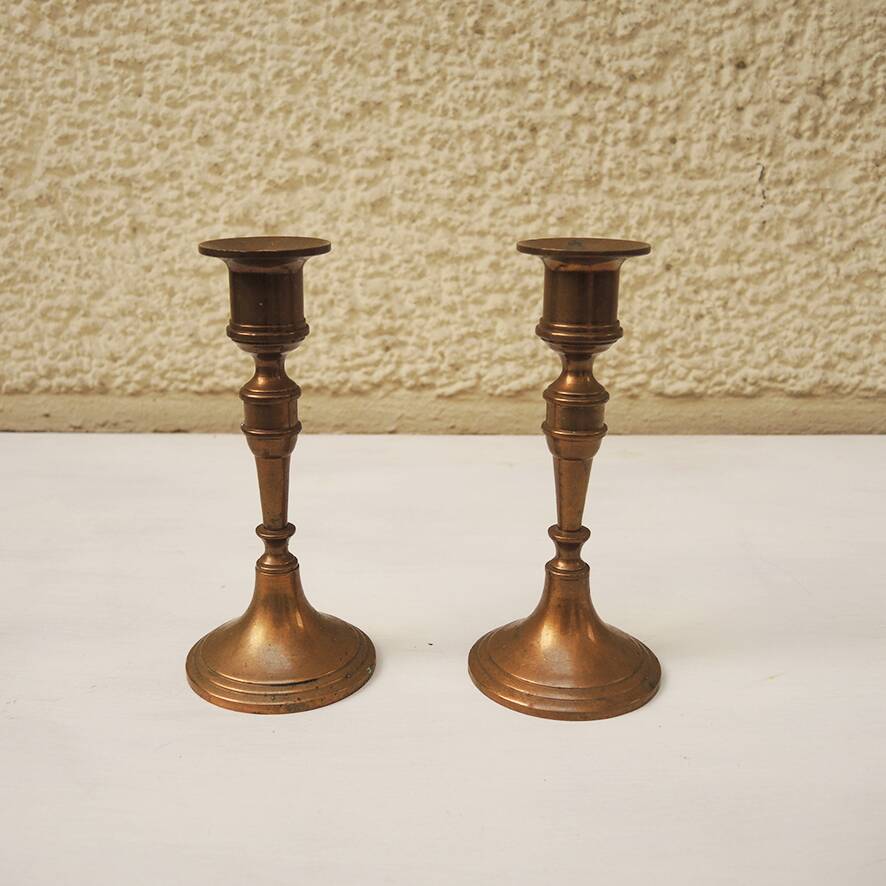 2 Antique Brass or Bronze Candlesticks