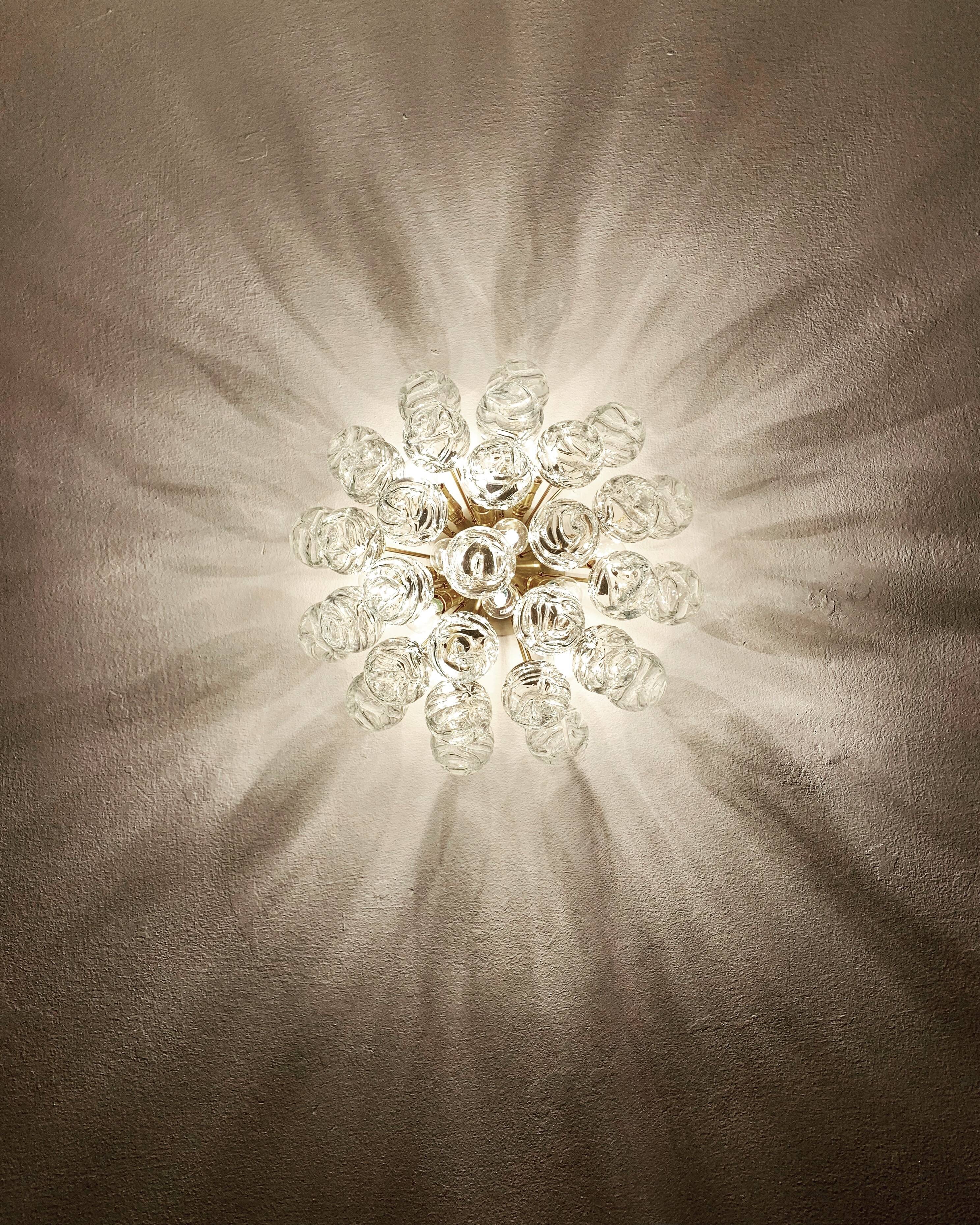 1 of 2 Amazing Golden Bubble Glass Flush Lamps by Doria