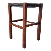 Antique English stool in wood and leather