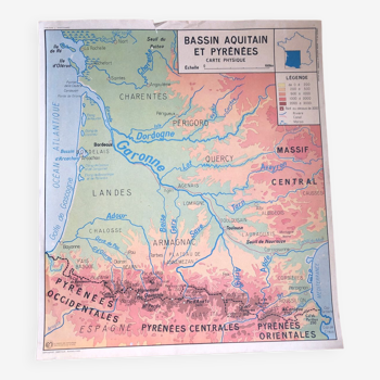 Carte scolaire ancienne Alpes-Jura-Saone / Bassin Aquitaine et Pyrénées