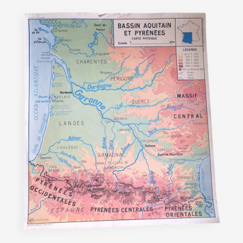 Old school map Alpes-Jura-Saone / Aquitaine and Pyrenees Basin