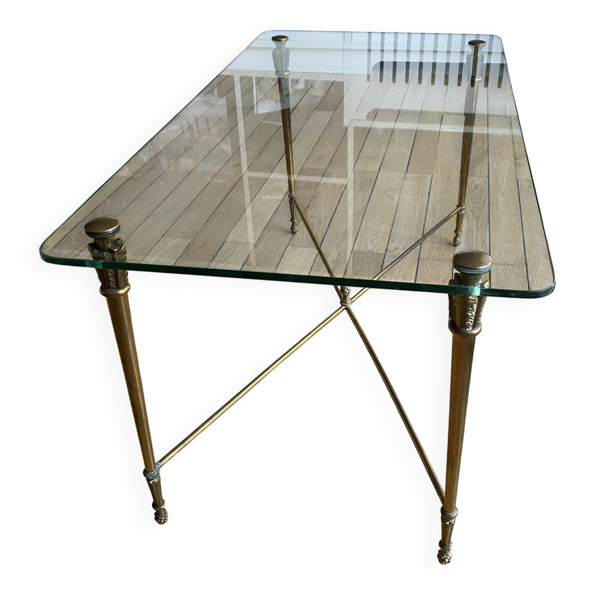 Table basse verre et laiton Art déco style Baguès