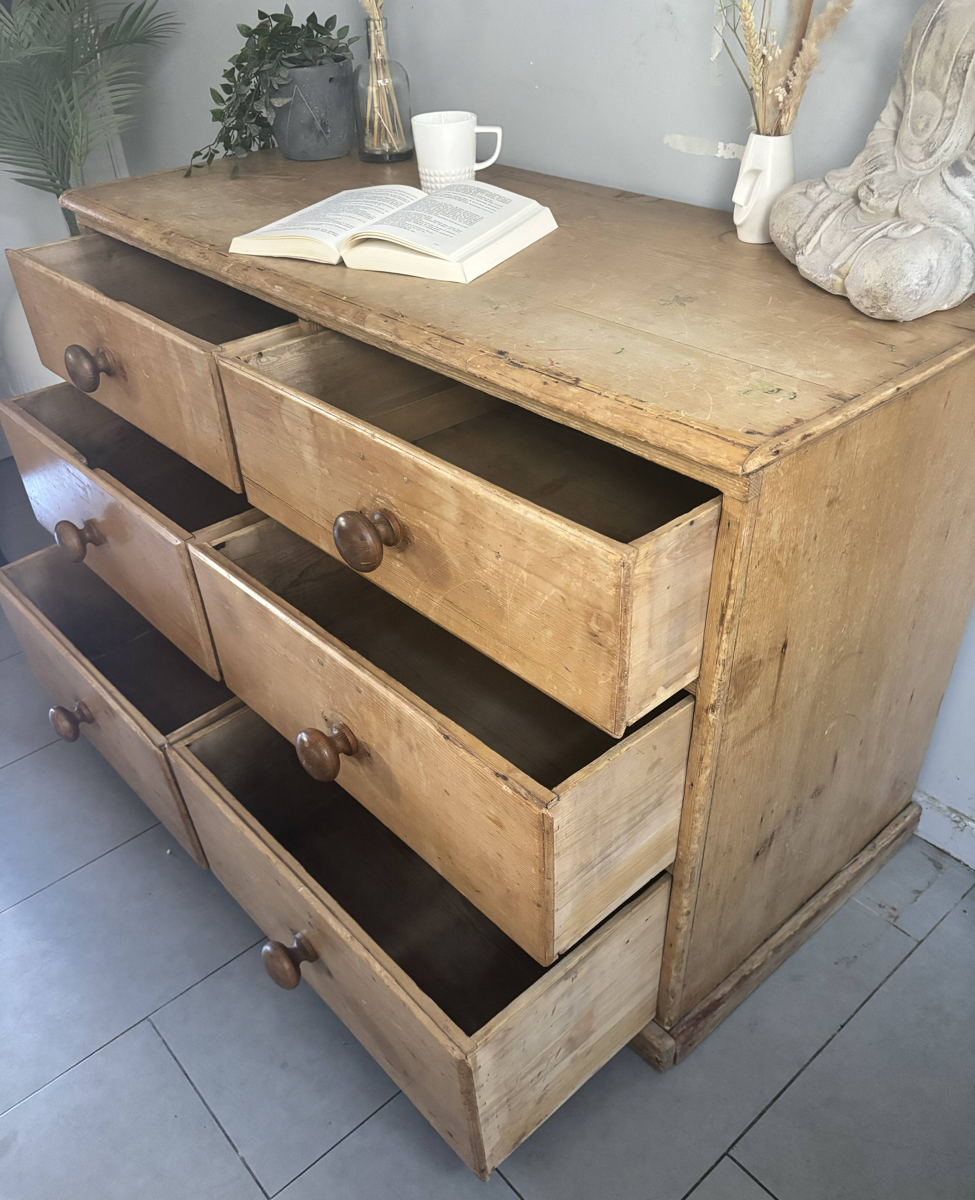 Vintage solid pine English trade counter furniture