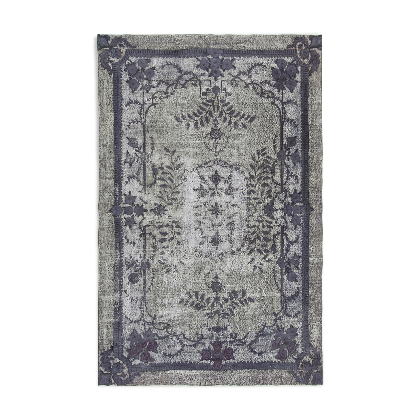 Hand-Knotted Hi-Low Pile Oriental 1970s 204 cm x 320 cm Grey Rug