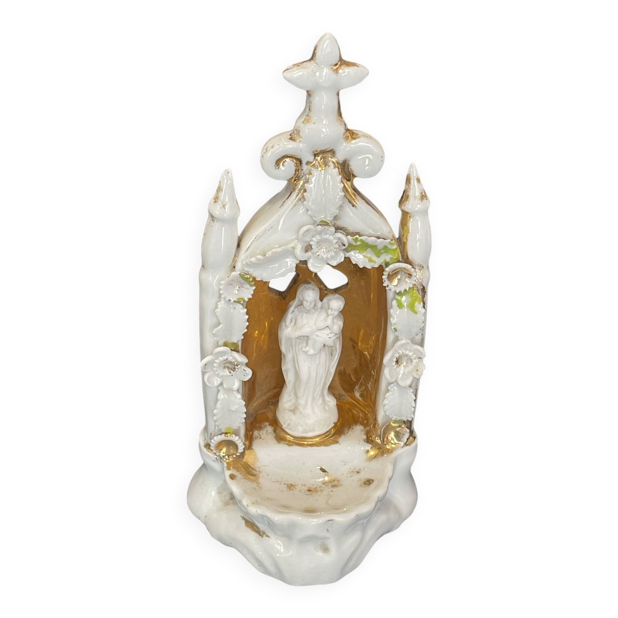 Porcelain baptismal font from paris, religious decoration, cult object.