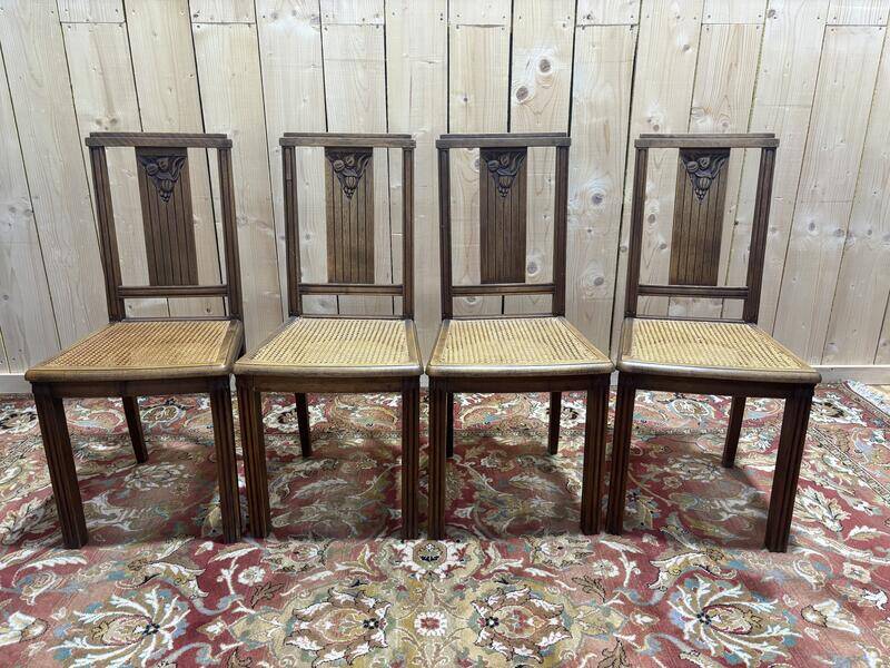Série de 4 chaises art déco cannées