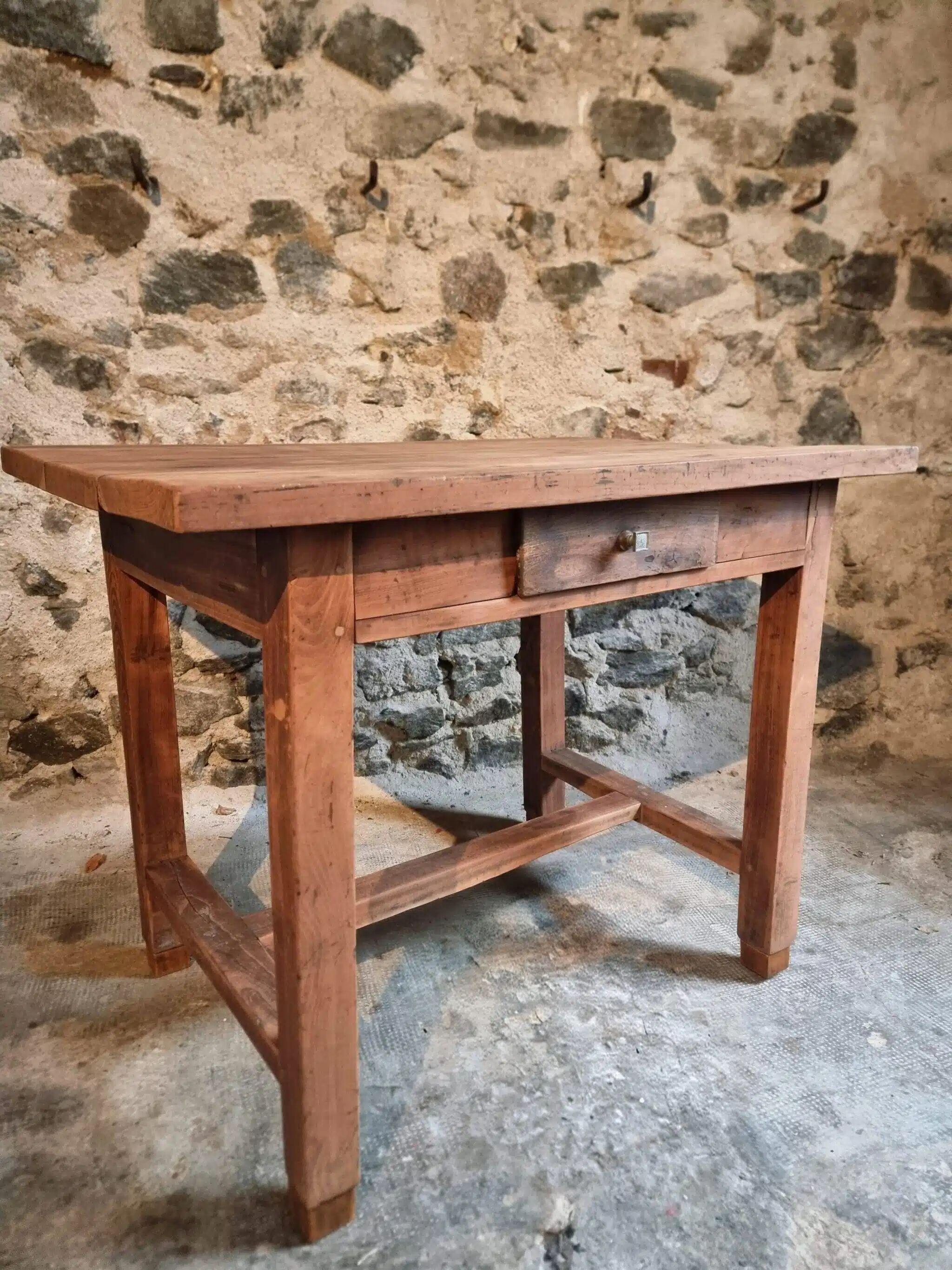 French antique writing desk / work table in cherry wood, 19th century
