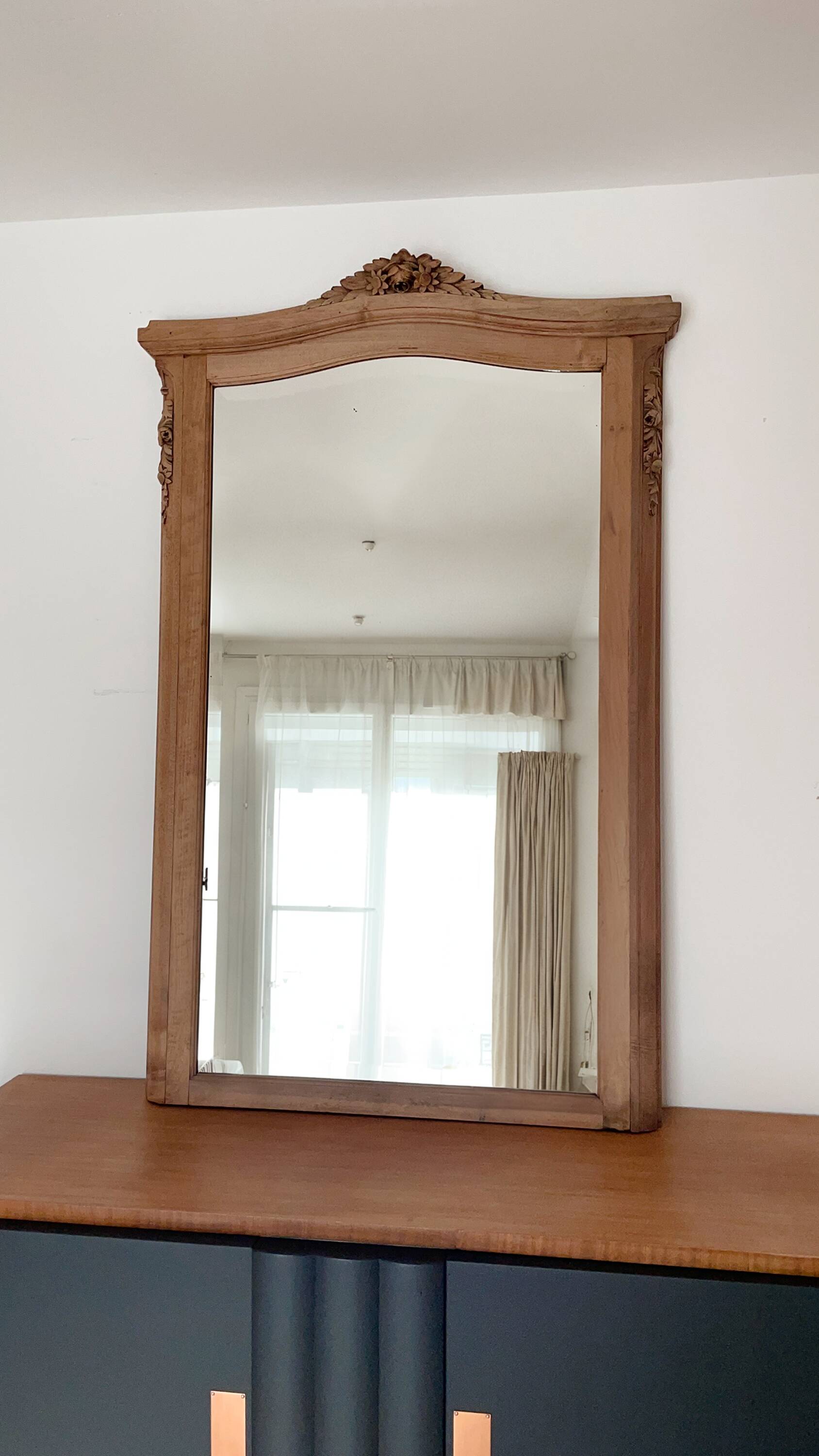 Large antique carved wooden mirror – Louis XV style – 140 x 90 cm