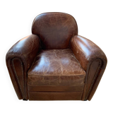 Lot de 2 fauteuils club en cuir accoudoirs ronds et cloutés