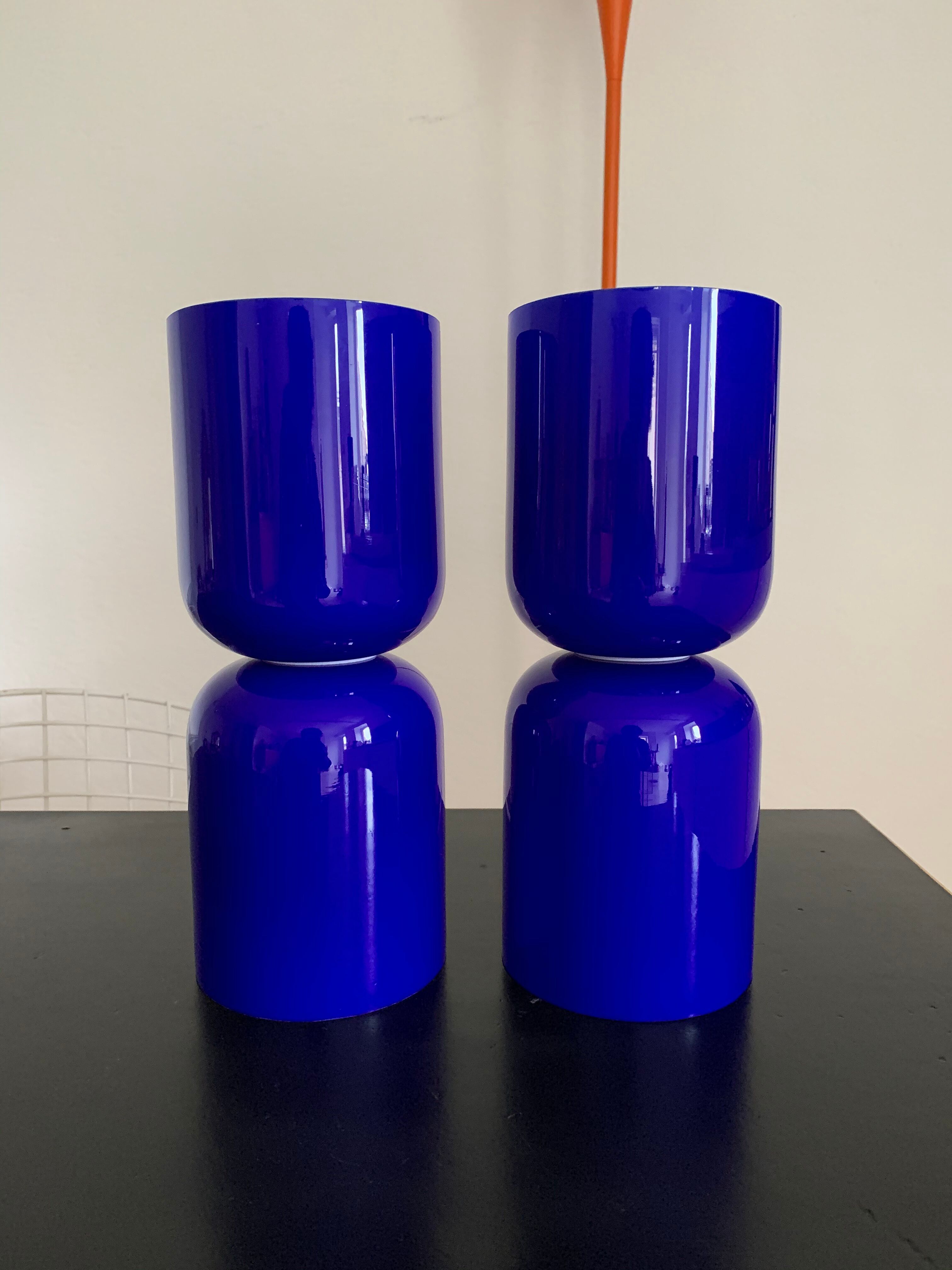 Pair vintage opaline diabolo lamps