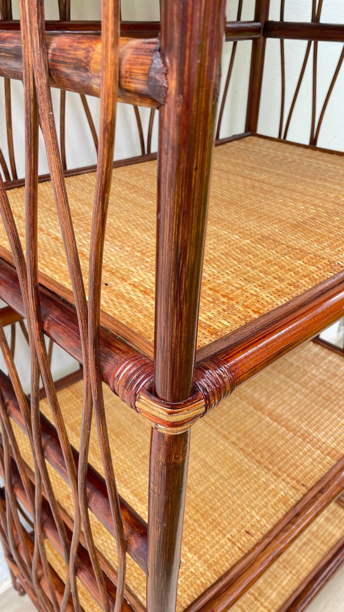Vintage rattan bookcase shelf