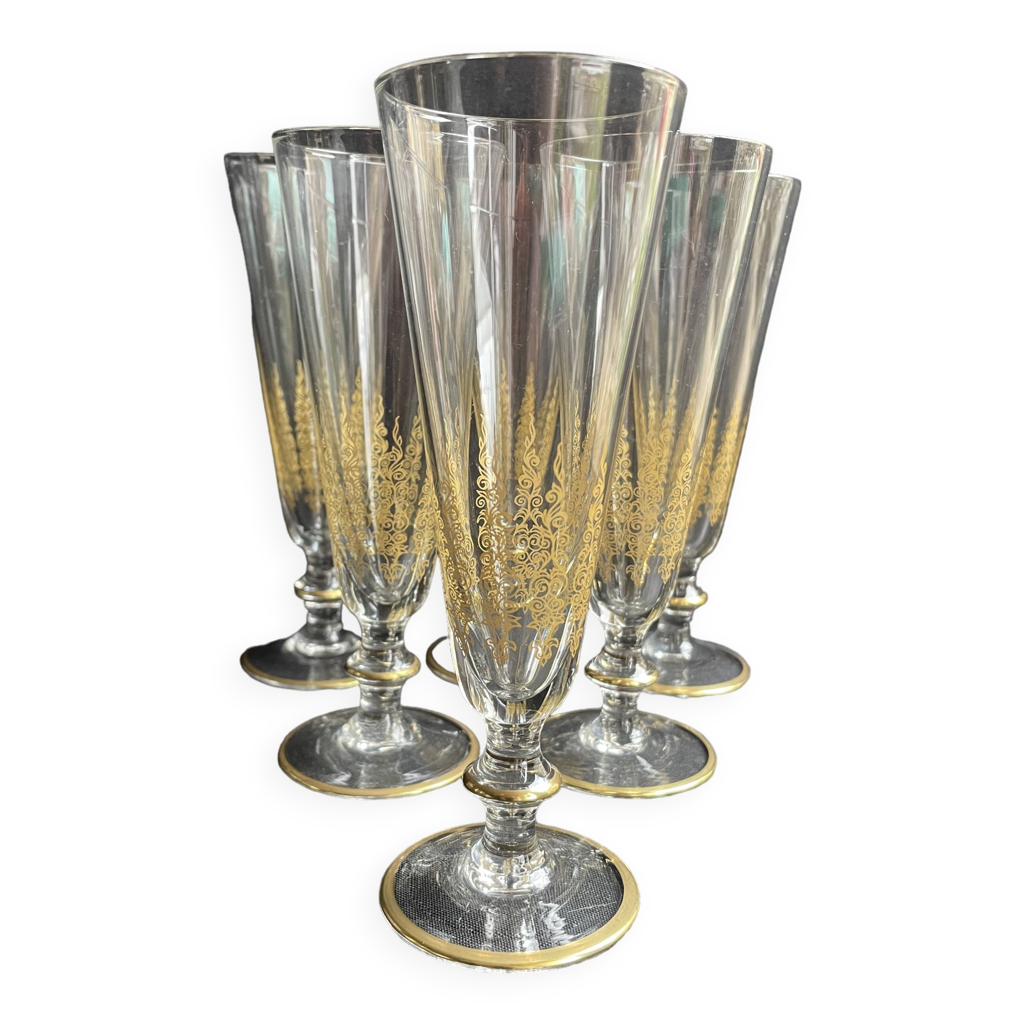 6 Champagne Flutes – Gold Crystal