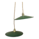 Pair of old pendant lights in green and white enamelled sheet metal, industrial style, retro farmhouse