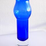 Modern Scandinavian vintage art design glass vase. Bright blue sommerso by