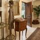 Oval bedside table in Louis XV style with marquetry.